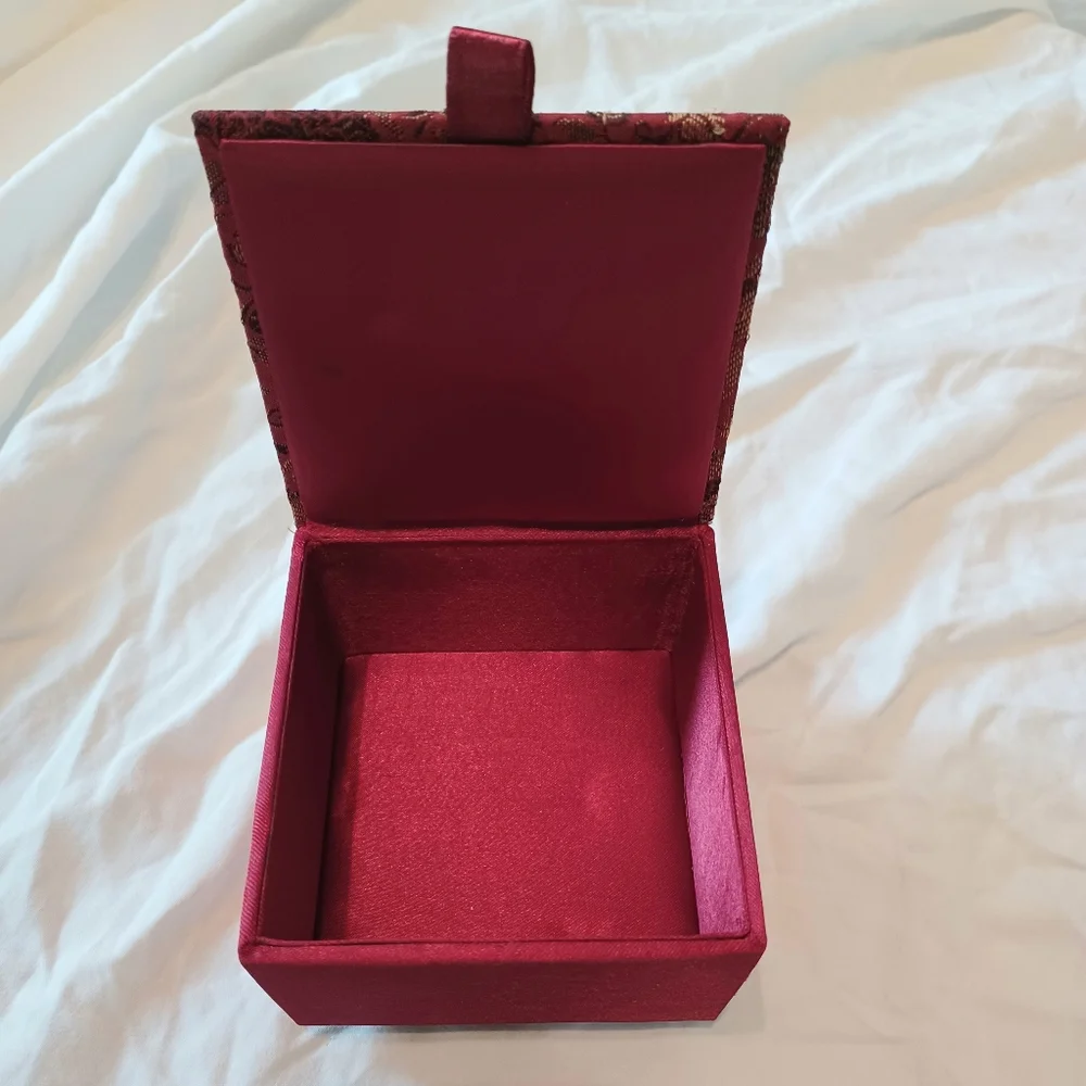 Red Burgundy Embellished Satin-Like Jewelry Keepsake Trinket Box, 4x4 square